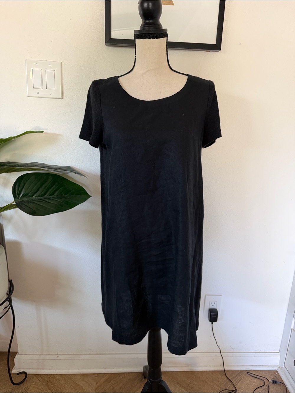 J. Jill Black Short-Sleeve Scoop Neck Mini Dress